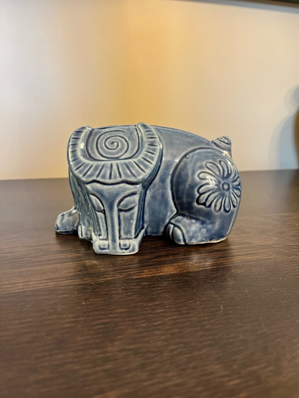 MCM Blue Glazes Water Buffalo Ceramic Figurine Bohemian Vintage